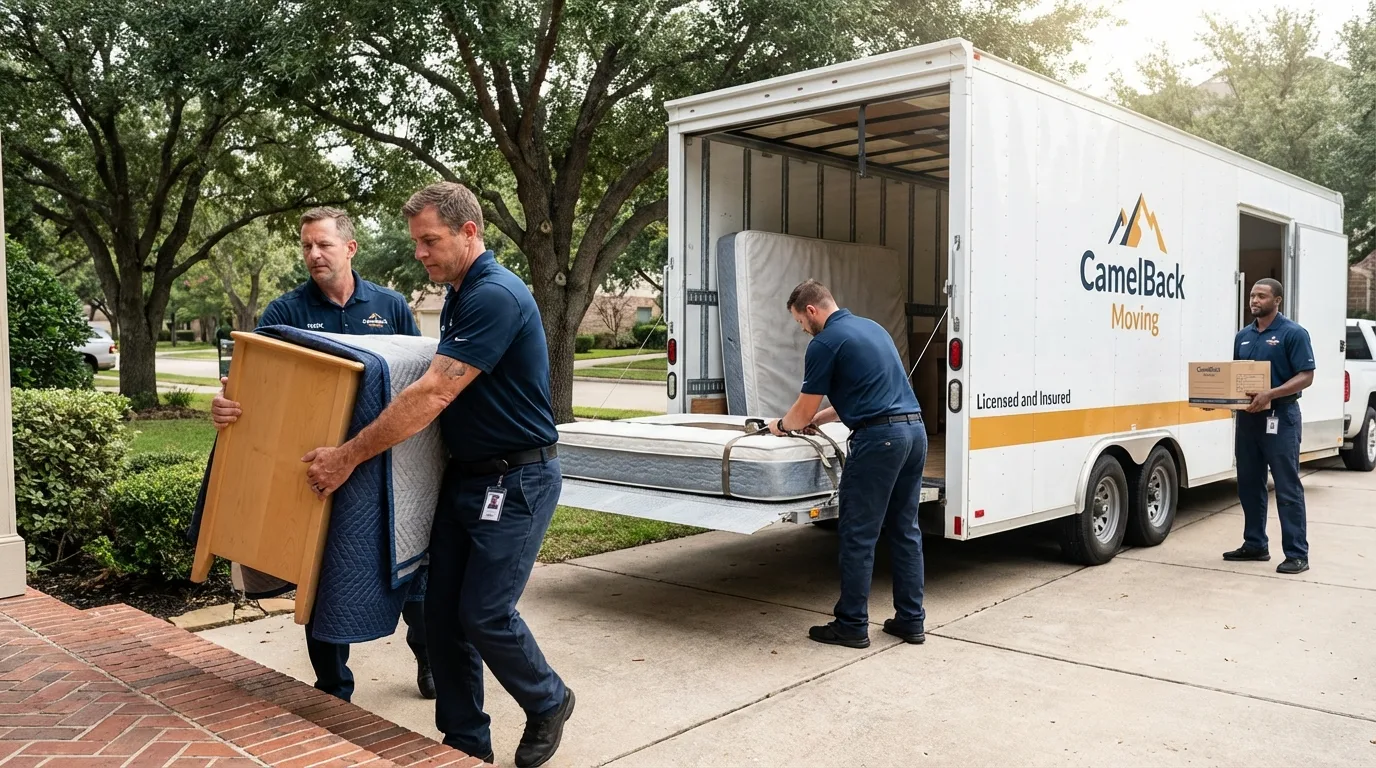 Crew loading residential truck for cross-state move from Northwood, OH