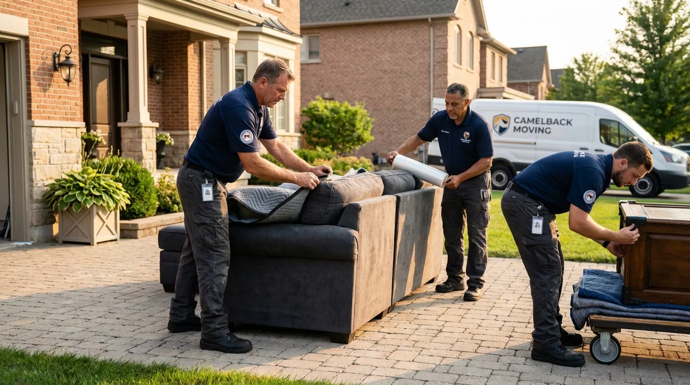 Large estate moving crew wrapping furniture in Northwood, OH