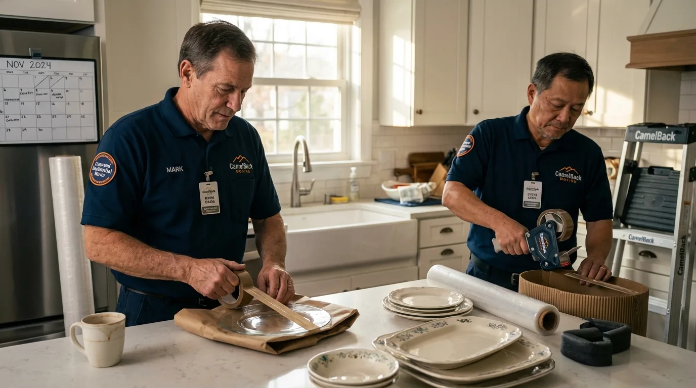 Professional crew packing kitchen dishware in Northwood, OH